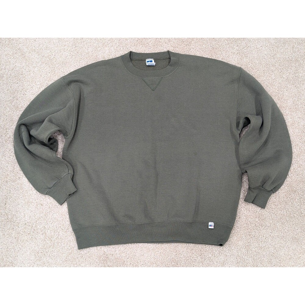 Vintage Russell Athletic Blank Crewneck Sweater Men's XL Green Made In USA